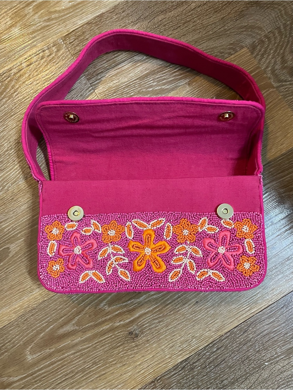 Lulu's Hot Pink Beaded Floral Shoulder Bag - Picture 3 of 3